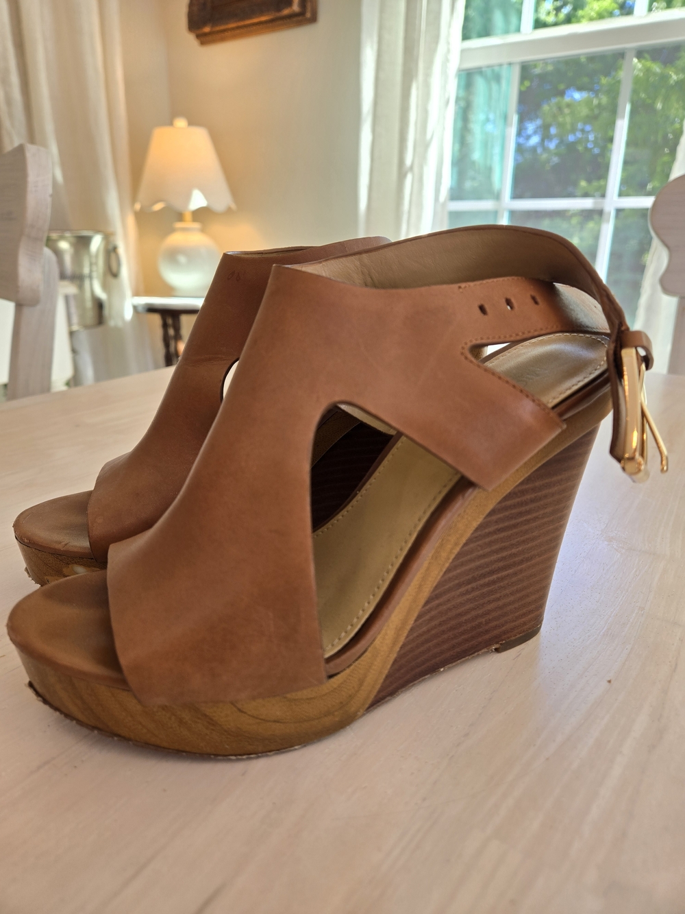 Michael Kors Brown Leather Wedge Sandals
